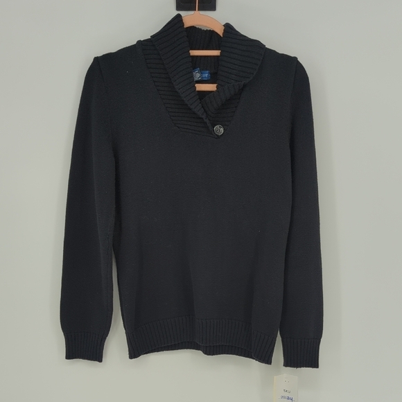 01124 Karen Scott Cotton Sweater Black Size Medium preppy vintage 90s fall - Picture 1 of 6
